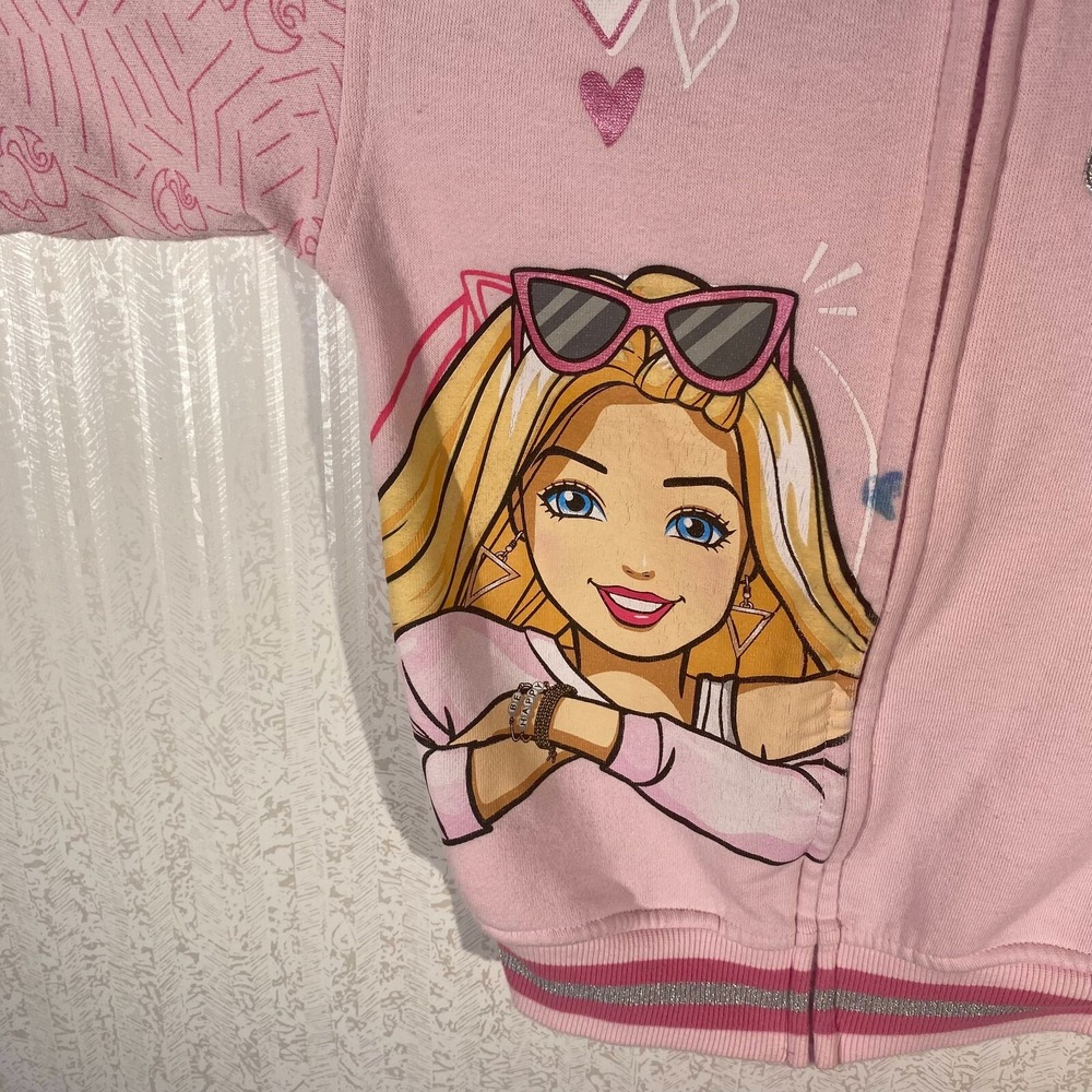 Barbie Girls Pink Embroidered Barbie Core‎ Doll Full Zip Hooded Jacket Size 5 - Picture 3 of 10